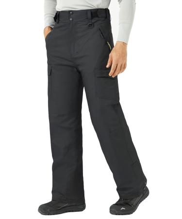 WULFUL Men's Waterproof Insulated Ski Snow Pants Winter Snowboarding Pants with Multi-Pockets Black01 X-Large(40-42)/30L