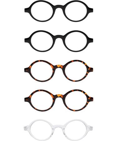 JM Set of 5 Round Reading Glasses for Men & Women | Spring Hinge Readers +2.75 | 2 Black 2 Tortoise 1 Clear Eyeglasses - Buy Online on GoSupps.com