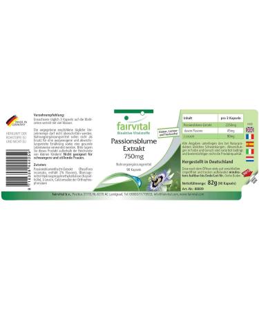 Fairvital | Passion flower extract - VEGAN - 2250mg per serving - Highly dosed - 90 capsules - standardized to 2% flavones - Buy Online on GoSupps.com