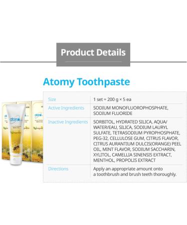 Atomy Toothpaste - Natural Oral Care with Propolis & Green Tea Extract | 5 x 200g - Buy Internationally - Buy Online on GoSupps.com