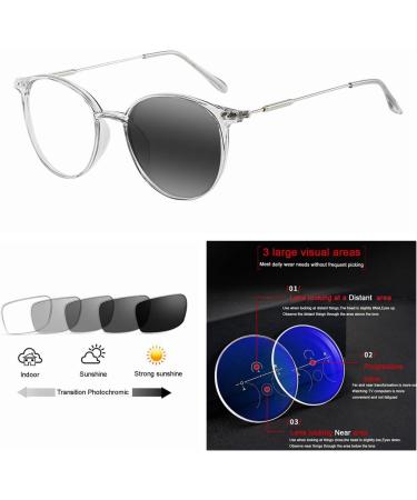 EFLAL Near Far Multifocal Progressive Men's Round Glasses - UV400 Photochromic 150 Distance 350 Reading - 3-in-1 Transparent Gray - Buy Online on GoSupps.com