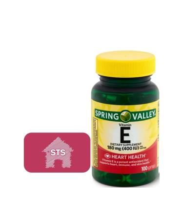Spring Valley - Vitamin E 180 mg (400 IU) - 100 Count + STS Sticker.
