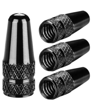 Black Presta Valve Caps Aluminum Anodized Bike Tire Air Dust Covers-Used on Presta/French Valves for MTB Mountain/Road Bike, Hybrid Bike, Fat Bike (4 Pack)