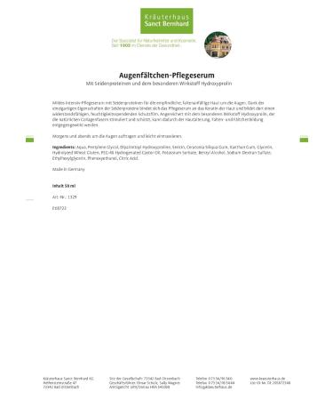 Sanct Bernhard Eye Wrinkle Care Serum 50ml - Anti-Aging with Hydroxyproline | Shop Internationally - Buy Online on GoSupps.com