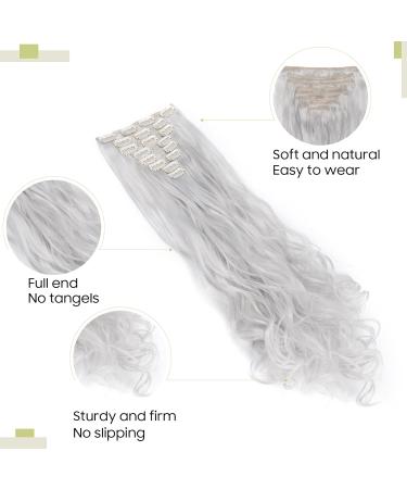 S-noilite 24 Full-Head Clip-In Wavy Hair Extensions - 8PCS Silver Gray Dip Dye 60cm Luxurious Long Hair for All Occasions - Buy Online on GoSupps.com