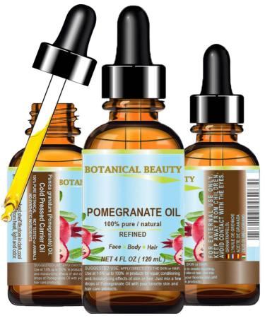 Botanical Beauty POMEGRANATE OIL 100% Pure Natural Refined Cold-pressed Carrier oil 4 Fl oz 120 ml for Face Skin Body Hair Lip Nails. Rich in vitamin C