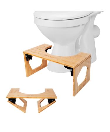 Squatting Toilet Stool, Bamboo 8 Inch Toilet Potty Stool, Foldable Bathroom Poop Stool with Non-Slip Mat for Adults Children
