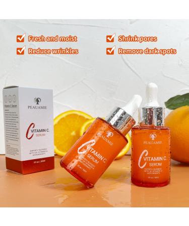 Peauamie Vitamin C Serum with Hyaluronic Acid, Retinol, and Ferulic Acid - 1 fl oz for Dark Spots, Fine Lines, and Wrinkles - Buy Online on GoSupps.com