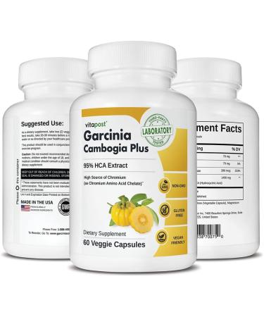 VitaPost Garcinia Cambogia Plus | 95% HCA Extract with Chromium | Non-GMO Vegan Gluten-Free Formula - 60 Capsules - Buy Online on GoSupps.com
