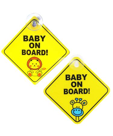 2PCS Baby on Board Sign for Car Warning Removable Kids Safety Warning Sticker Sign for Car Warning with Suction Cups Yellow Cute Lion Giraffe Pattern Y3BBJST (1)