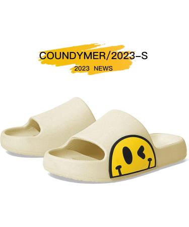 Coundymer Smiley Face Slippers: Cloud Slides for Women/Men - Beige | Girls/Boys Spa Sandals - Buy Online on GoSupps.com