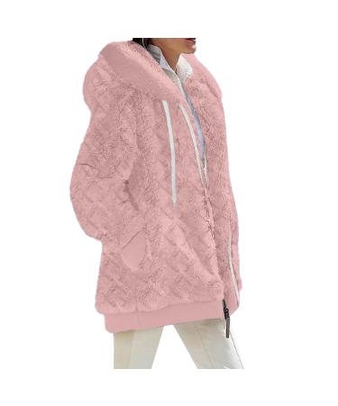 Hanxiulin coat plush jacket hoodie jacket oversize winter coat ceiling hoodie ladies oversize long -sleeved stand -up collar overwrest windpent bladder fleece jacket winter coat fleecet xl rosa