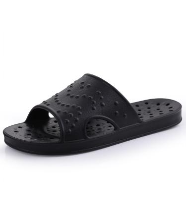 shevalues Shower Shoes for Women with Arch Support Quick Drying Pool Slides Lightweight Beach Sandals with Drain Holes 9.5-10.5 Women/8-9 Men Black-update Version