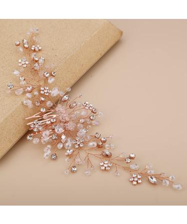 Teyglen Dainty Silver Gold Red Blue Rhinestone Flower Crystal Hair Comb - Bridal Wedding Hair Accessory (Rose Gold) - Buy Online on GoSupps.com