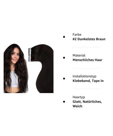 Laavoo Real Hair Extensions | Tape-In Dark Brown Remy Hair 55cm | 20pcs 50g #2 - Buy Online on GoSupps.com