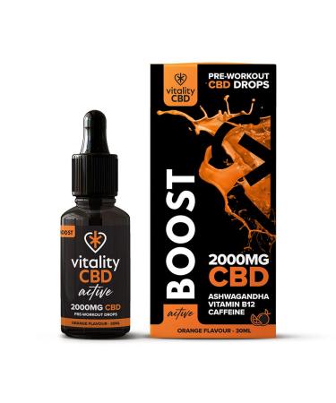 Vitality CBD Active Boost Drops with Vitamin B12 Caffeine Ashwagandha 2000mg of CBD 30ml Orange Flavour 2000mg Orange 30ml