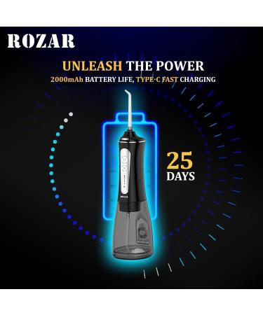 ROZAR Cordless Water Dental Flosser - 5 Modes 300ML Waterproof Oral Irrigator with 5 Jet Tips for Home & Travel - Optimal Teeth Cleaning - Buy Online on GoSupps.com