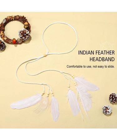 Yean Boho Feather Headband Indian Hippie Headpiece White Feather Head Chain Beads Hair Band Headdress Accessories for Masquerade Halloween Costume Parties - Buy Online on GoSupps.com