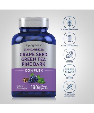 Piping Rock Grape Seed Green Tea & Pine Bark Complex | 180 Capsules | Standardized Extract | Non GMO Gluten Free Supplement - Buy Online on GoSupps.com
