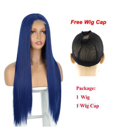 Buy Women s Dark Blue Lace Front Wig - Atayou Long Straight Synthetic Wig for Cosplay & Halloween - 5x2 Inches Tip (Blue 382) - Buy Online on GoSupps.com