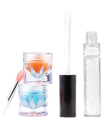 Scnvsi Two Colors Glitter Lip Set Glitter Makeup Lipstick Lip Gloss Glitter Lipstick Makeup Powder Set for Lips Nails Art