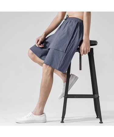 CEWIFO Men's Wide Leg Pants - Light & Loose 3/4 Yoga Shorts Casual Beach & Hiking Wear Elastic Waist Cotton A2-Gray Size 5XL - Buy Online on GoSupps.com