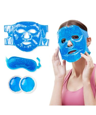 Face Mask Cold Eye Cooling Mask Reduce Face Swelling After Surgery, Reusable Beads Face Mask Freeze Eye Mask with Soft Plush Backing Hot Cold Compress for Migraine Headache Eyes Puffiness Pain Relief Beads face gel mask