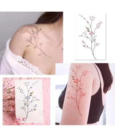 Gypsophila Watercolor Temporary Tattoo - Long Lasting and Realistic Fake Tattoo Stickers in Green - for Women, Girls, and Kids - Buy Online on GoSupps.com