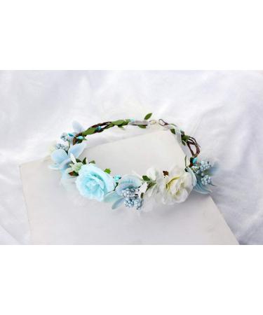 Handmade Adjustable Flower Crown Headband - Light Blue & White Floral Halo Headpiece - Photo Props - Buy Online on GoSupps.com