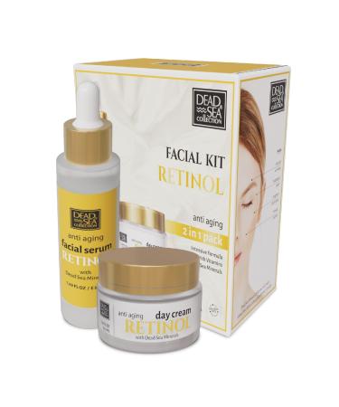 Dead Sea Collection Facial Kit Retinol - Day Cream (1.69fl.oz/50ml jar) & Facial Serum (1.69fl.oz/50ml bottle) - Pure Dead Sea Minerals - Anti-Wrinkle Hydration Smooth and Moisturized Skin
