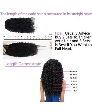 Curly Clip In Human Hair Extension 3C 4A Kinky Curly - 14 inch Brazilian Remy 8Pcs 120g/Set - Buy Online on GoSupps.com
