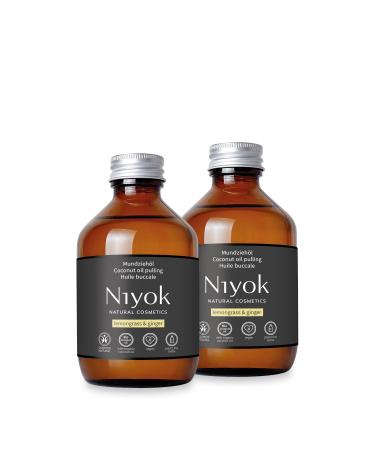 Niyok oral pulling oil made of organic coconut oil "lemon grass & ginger" (2x200ml) mouthwash with essential oils coconut oil pull cure against caries tartar & bad breath vegan tooth oil for oil pulling lemongrass & ingor 200 ml (2 Pack)