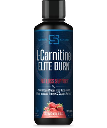 Siren Labs L-Carnitine Elite Burn Liquid Keto Fat Burner and Metabolism Activator - Fat Loss Support Keto Friendly Weight Loss Increase Energy - Stimulant Free - Strawberry Blast 3000mg (32 Servings)