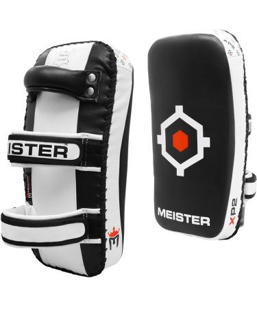 Meister XP2 Professional Curved Thai Pads for Kickboxing & MMA - X-Thick Cowhide Leather Professional - 14.5" x 7.5" x 4.5" PAIR (2 Pads)