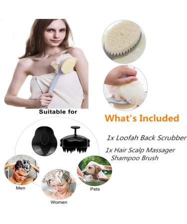 Long Handle Shower Back Scrubber with Bristle, Loofah, and Scalp Massager - Gray - Buy Online on GoSupps.com