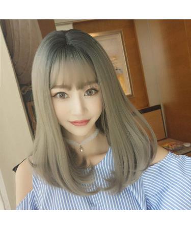 Shop Long Gray Wig with Bangs | Realistic Matte Hair - Dark Brown & Green Options - Buy Online on GoSupps.com
