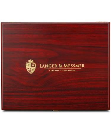 Langer & Messmer High-Quality Munich Shoe Shine Box Available Without Contents or with Multi-Piece Care Set Wooden Shoe Shine Box with Leather Care Creams Shoe Brushes & Cotton Cloths (Mahogany | - Buy Online on GoSupps.com