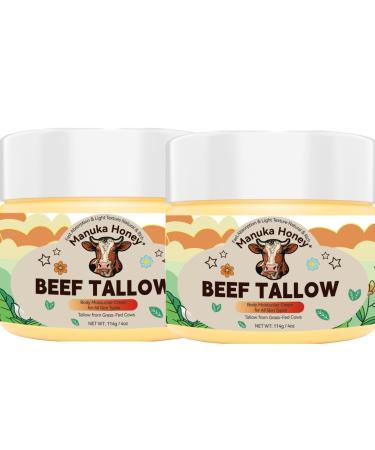 Organic Grass-Fed Beef Tallow Balm (4oz/2pack) - Whipped with Manuka Honey Ultra-Moisturizing for Face & Body Natural Skincare for Dry & Sensitive Skin 4 Fl Oz (Pack of 2)