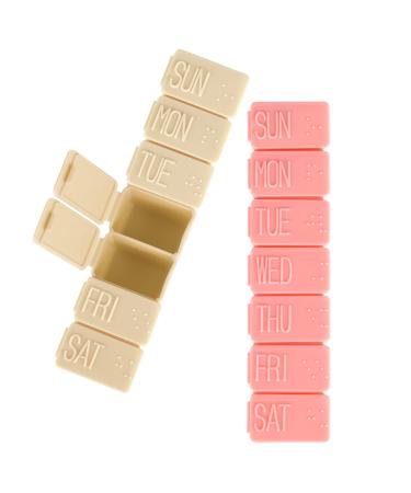 2Pack Weekly Pill Organizer 7 Days Pill Cases Travel Daily Pill Box Medicine Organizer Pill Box 7 Day Pill Organizer Weekly for Fish Oil Calcium Tablets Supplements (Pink+Beige)