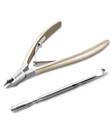 MR.GREEN Cuticle Scissors Stainless Steel Sharp Cuticle Nippers with Pusher for Salon and Home Manicure & Pedicure Set (Nickel Pearl + Pusher) Multi 2