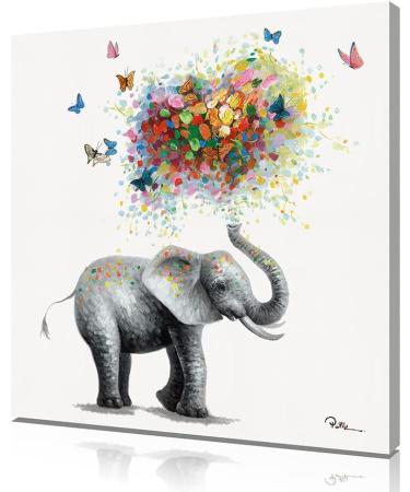 Yidepot Butterfly Elephant Wall Art Print - Colorful Heart Shaped Balloon for Kids' Nursery Decor - Canvas Framed 50x50CM - Buy Online on GoSupps.com