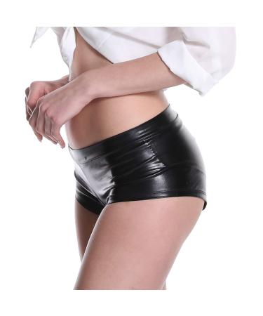 Women's Metallic Booty Shorts Low Rise Shiny Festival Dance Bottoms Mini Cheeky Hot Pants Black X-Large