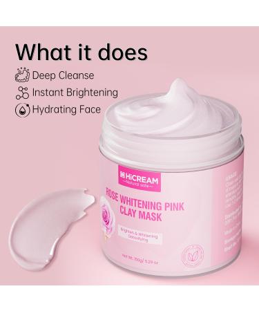 Rose Clay Facial Mask - Reduce Blackheads Kaolin & Collagen Gentle Moisturizing Skincare for Women & Men - 5.29 oz - Buy Online on GoSupps.com