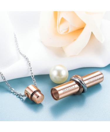 HooAMI Cremation Urn Necklace Together Forever Stainless Steel Memorial Keepsake Cylinder Pendant for Ashes Rose gold Together Forever - Buy Online on GoSupps.com