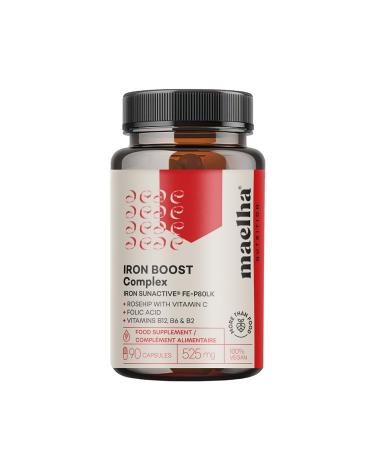 SunActive Iron Dietary Supplement Fe-P80LK Rosehip Complex with Vitamin C Folic Acid Vitamins B12 B6 and B2 90 Capsules