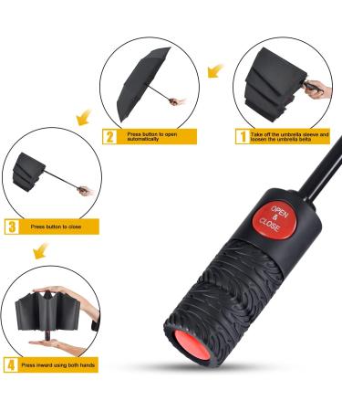 Lejorain Collapsible Compact Travel Umbrella - Black Double Canopy, Windproof, Portable, Red Reinforced Fiberglass Frame - Rain Umbrella for Adults - Buy Online on GoSupps.com