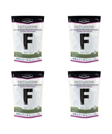 LIVIVA Organic Gluten Free Black Bean Fettuccine Noodle Pasta (4 Pk) 88 g Protein Bag - Certified Plant-Based Non-GMO Kosher Halal Vegan Keto Nutritious Pasta Plant-Based Protein Ready-to-Eat in minutes