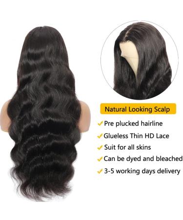 26 Inch Body Wave Lace Front Wig Human Hair | Pre-plucked 13x4 Frontal Wig for Women | Transparent Lace Front Wig with Baby Hair | Brazilian Virgin Hair | 150% Density | Natural Black - Buy Online on GoSupps.com