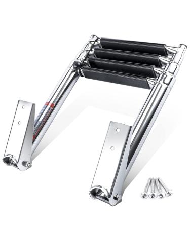 Hoffen Telescopic 4 Step Ladder Stainless Steel Telescoping Extendable Boat Ladder 900 Pound Capacity for Marine Yacht / Swimming Pool