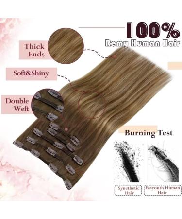 Easyouth Clip in Real Hair Extensions Brown Balayage Ombre Brown to Blonde 16 Inch 5Pcs 70g - #4/27/4 - Buy Online on GoSupps.com